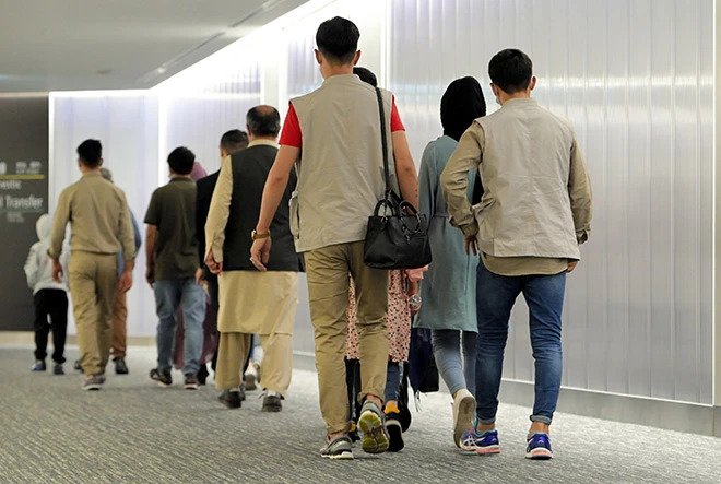 Afghan evacuees leaving Japan